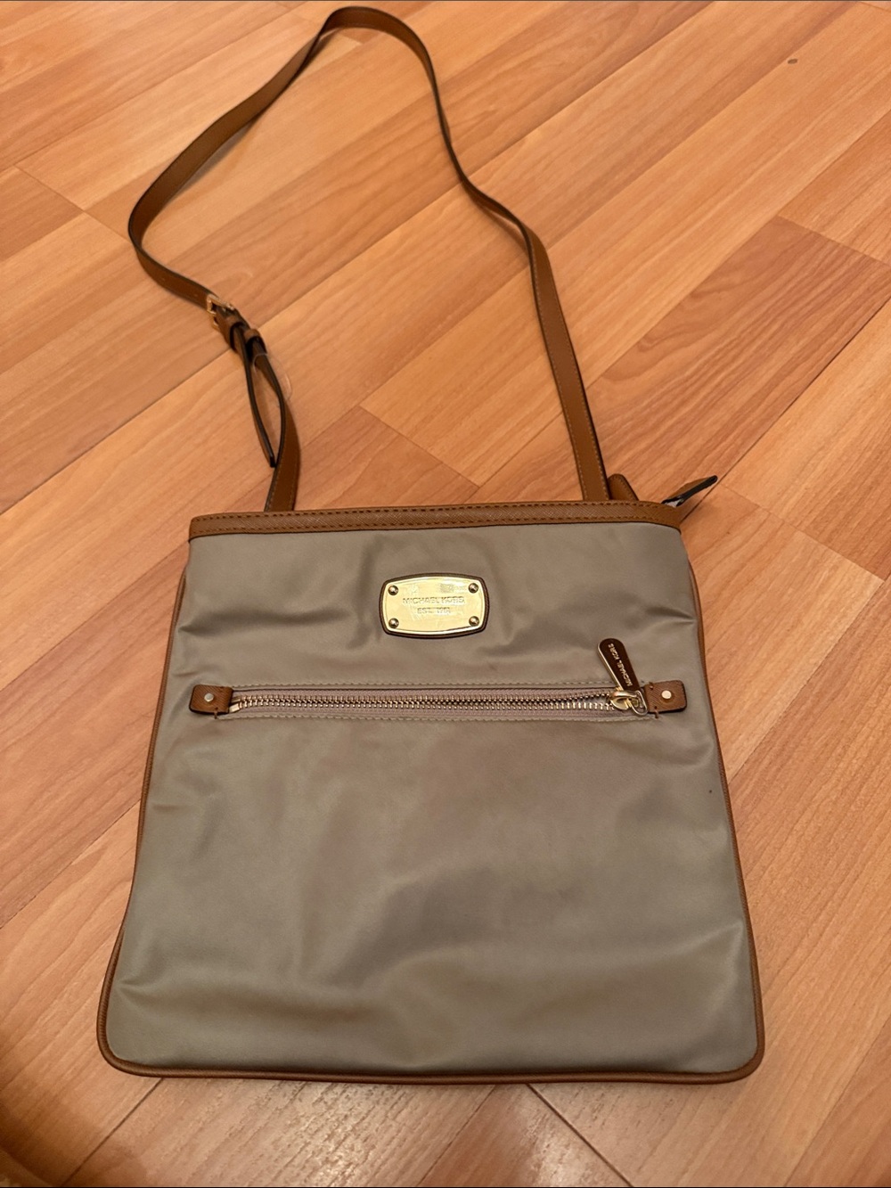 Michael Kors Taupe and Brown Nylon Crossbody Bag